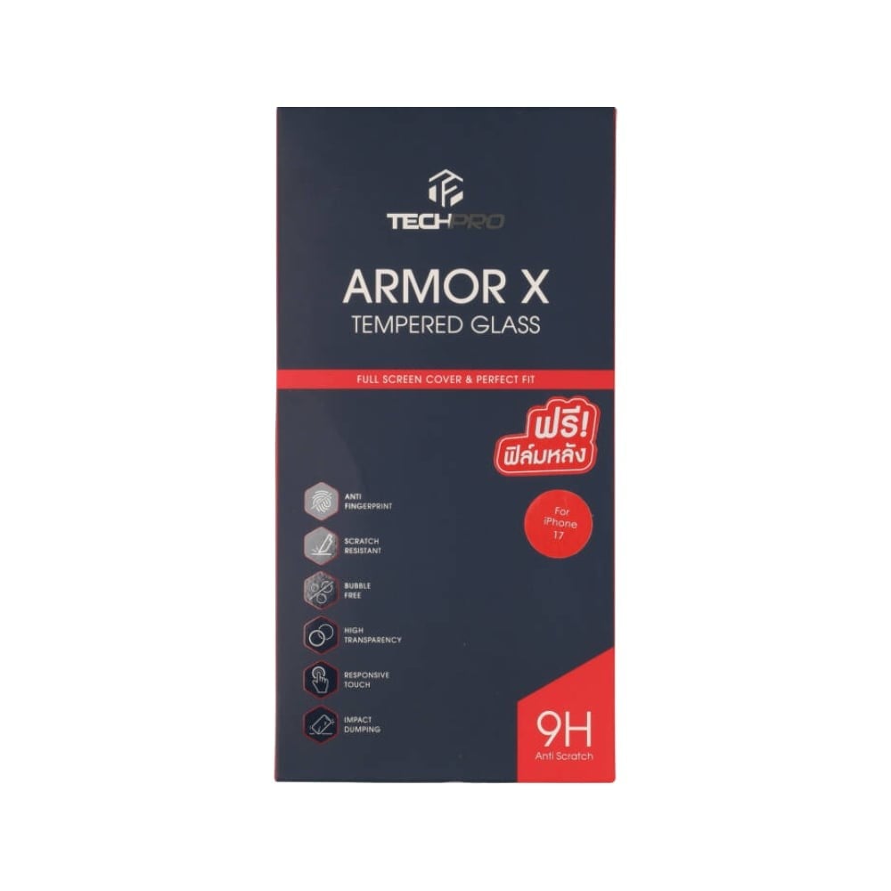 ฟิล์มกันรอย TECHPRO ARMORX Tempered Glass iPhone 17 Full Frame Black