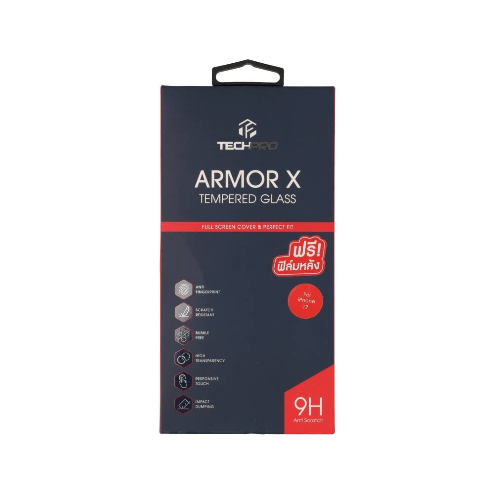 ฟิล์มกันรอย TECHPRO ARMORX Tempered Glass iPhone 17 Full Frame Black