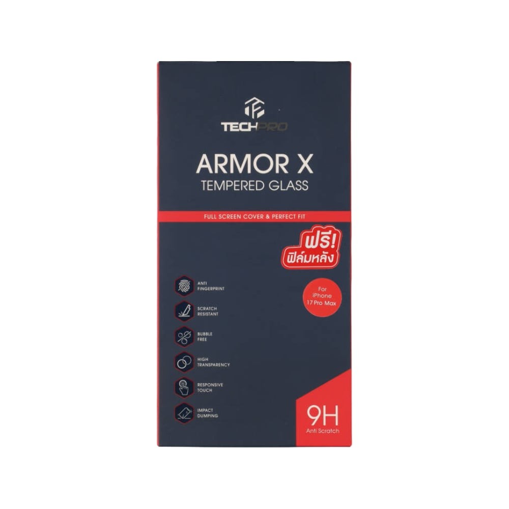 ฟิล์มกันรอย TECHPRO ARMORX Tempered Glass iPhone 17 Pro Max Full Frame Black