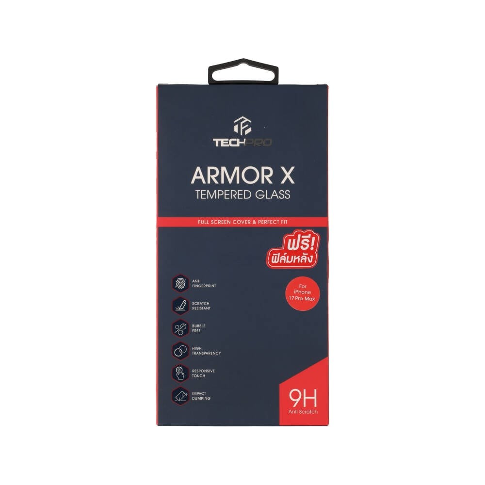 ฟิล์มกันรอย TECHPRO ARMORX Tempered Glass iPhone 17 Pro Max Full Frame Black