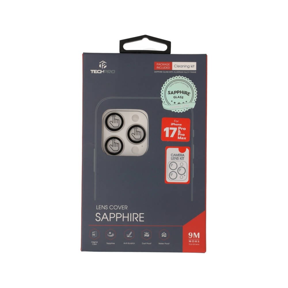 ฟิล์มกันเลนส์ TECHPRO Sapphire Lens Protector iPhone 17Pro/17Pro Max Clear with Board