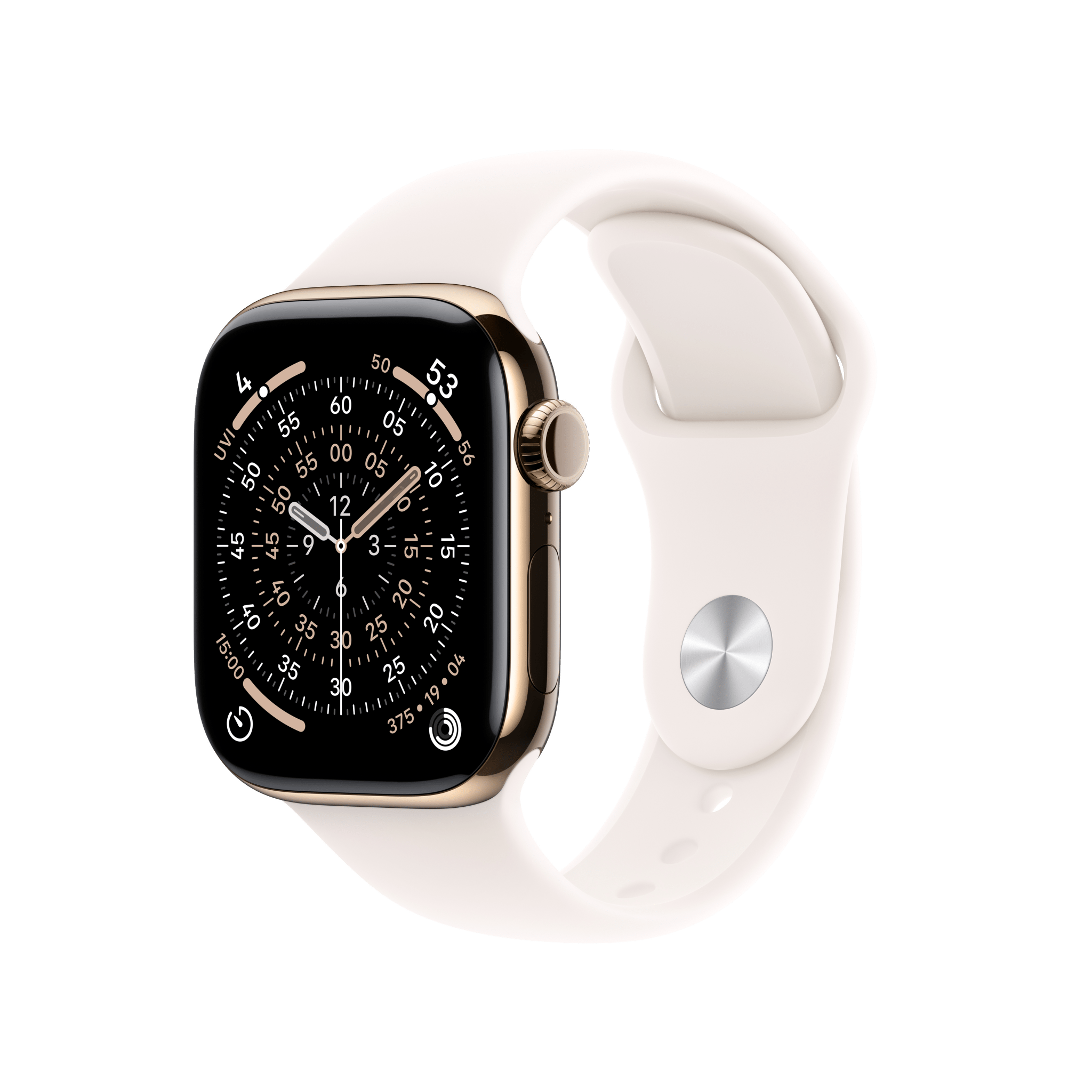 Apple Watch Series 11 GPS + Cellular 42mm Gold Titanium Case with Light Blush Sport Band - S/M