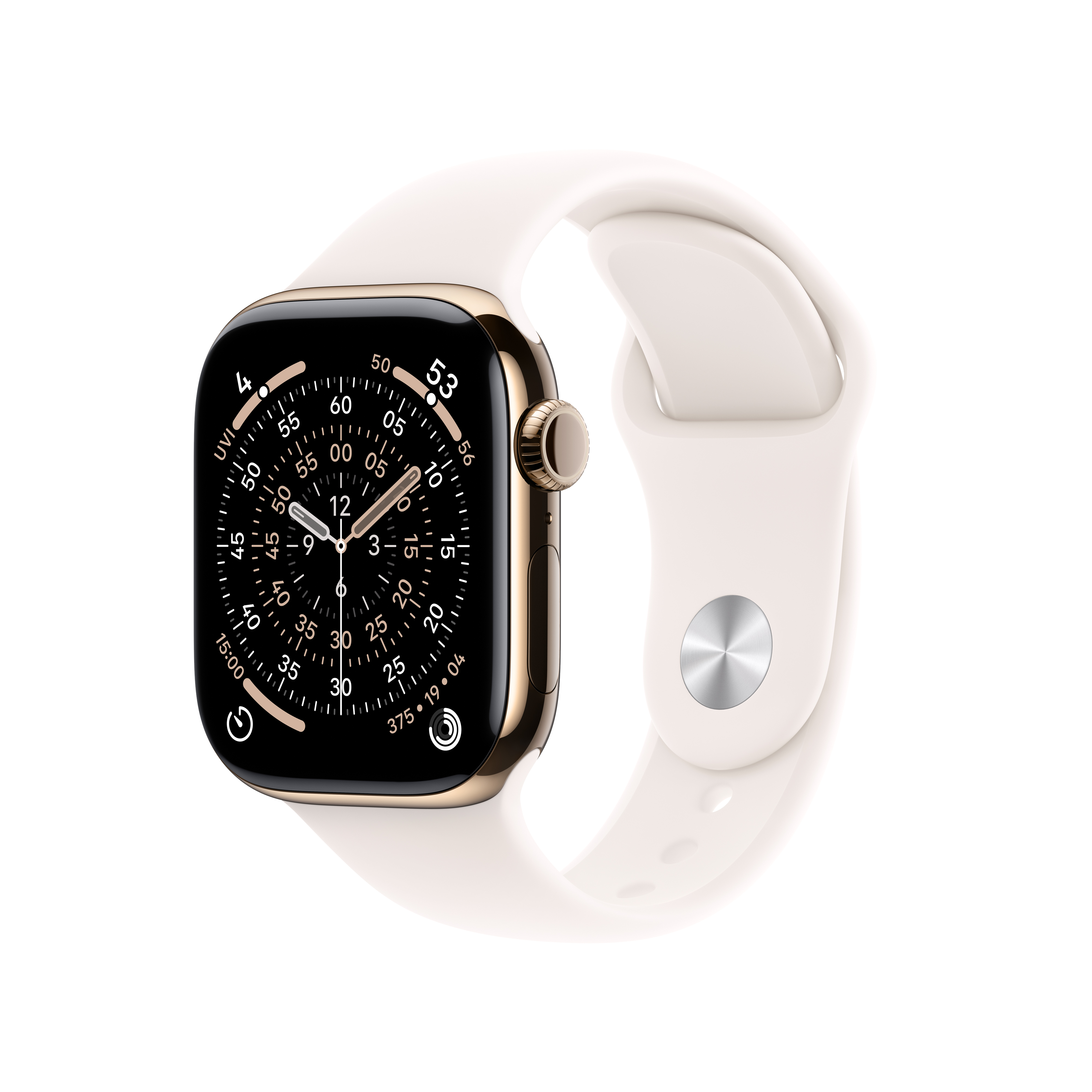 Apple Watch Series 11 GPS + Cellular 42mm Gold Titanium Case with Light Blush Sport Band - S/M