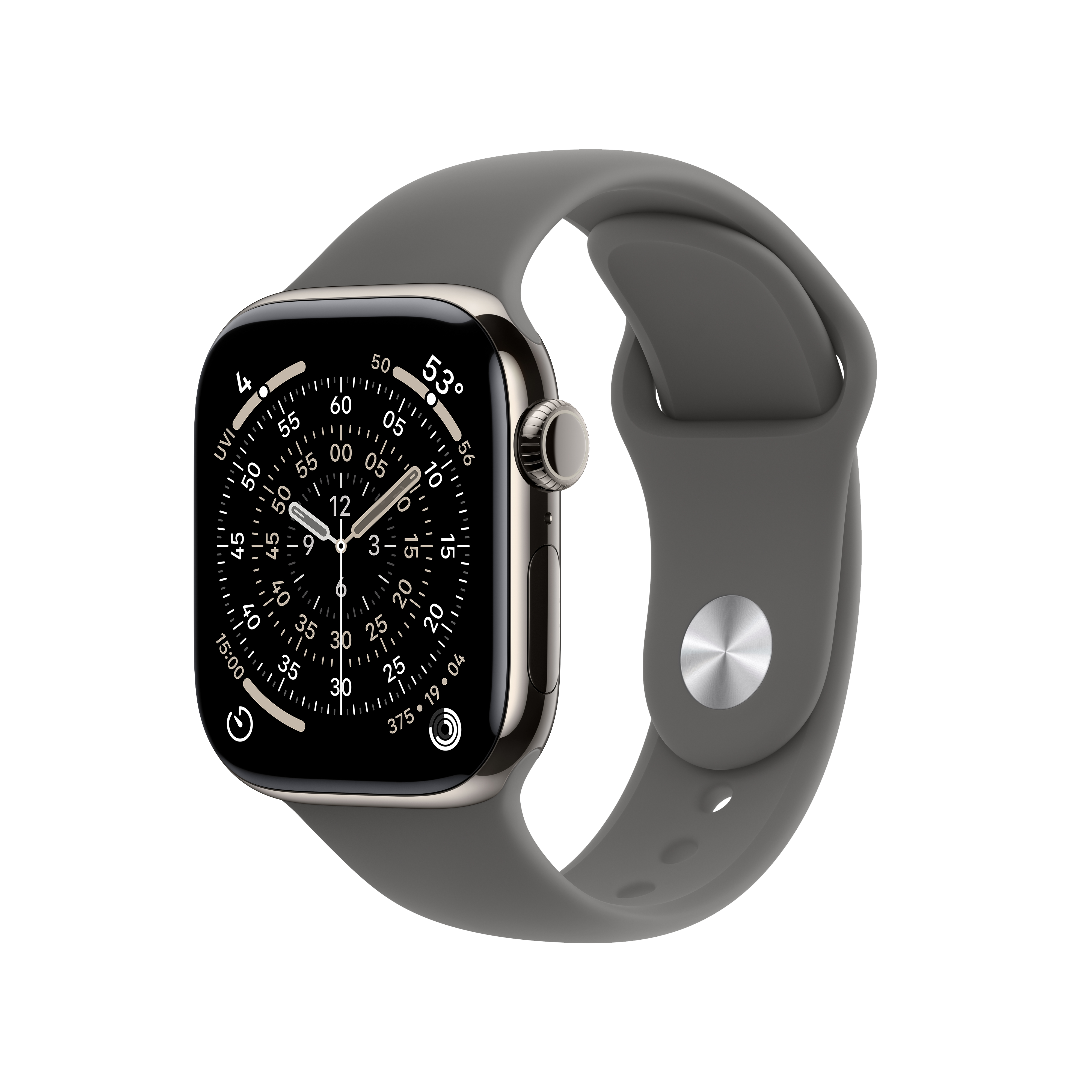 Apple Watch Series 11 GPS + Cellular 42mm Natural Titanium Case with Stone Gray Sport Band - M/L