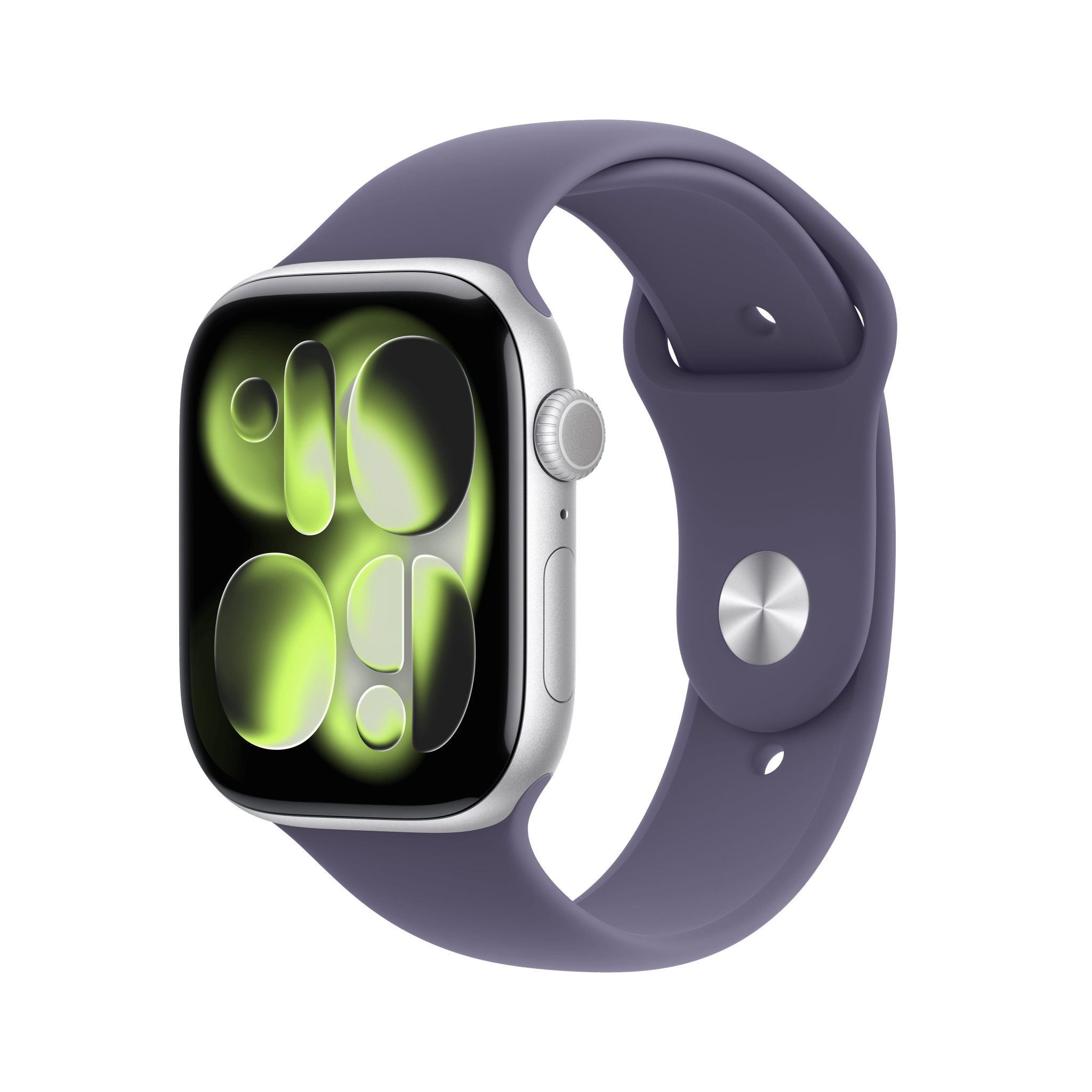 Apple Watch Series 11 GPS + Cellular 46mm Silver Aluminium Case with Purple Fog Sport Band - S/M