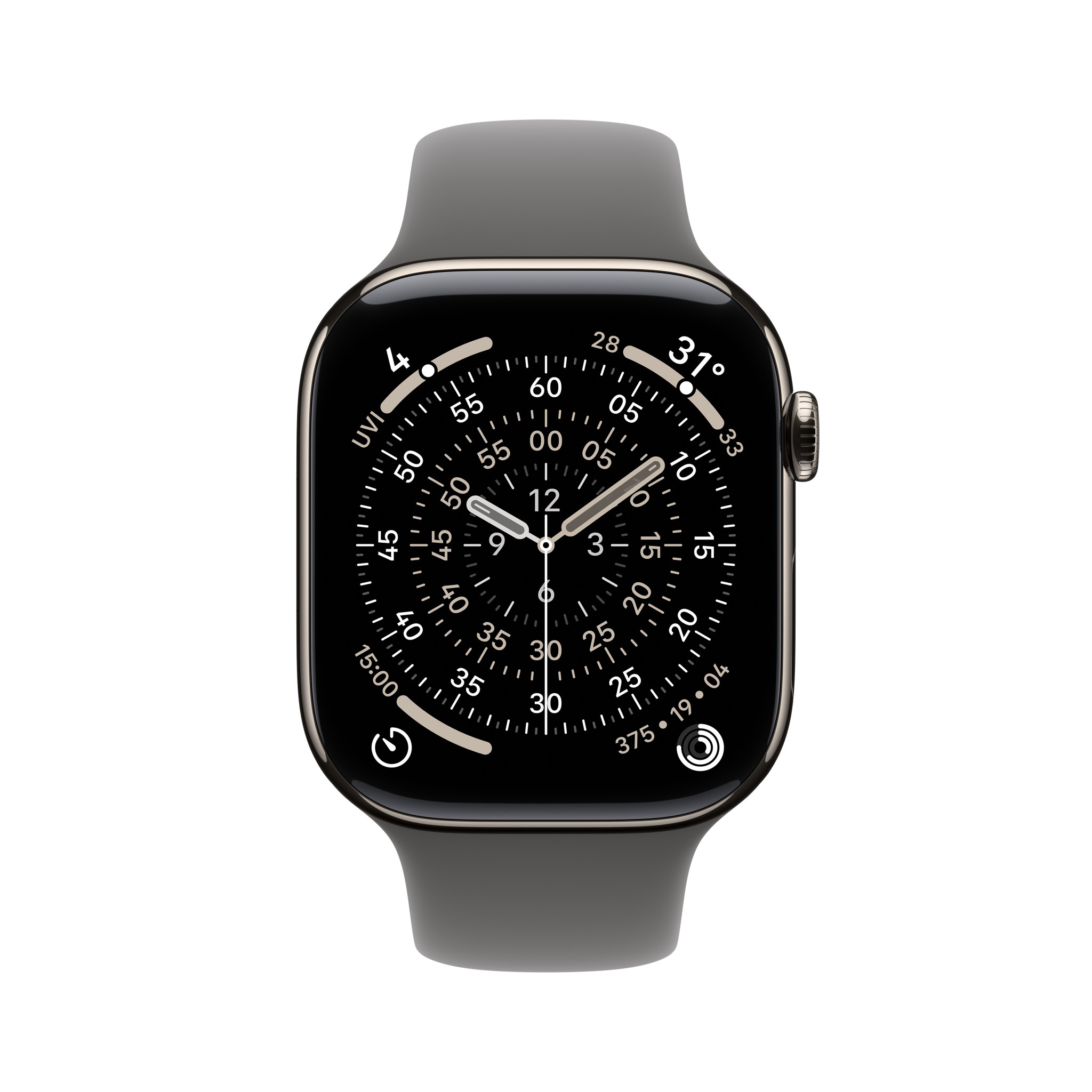 Apple Watch Series 11 GPS + Cellular 46mm Natural Titanium Case with Stone Gray Sport Band - S/M