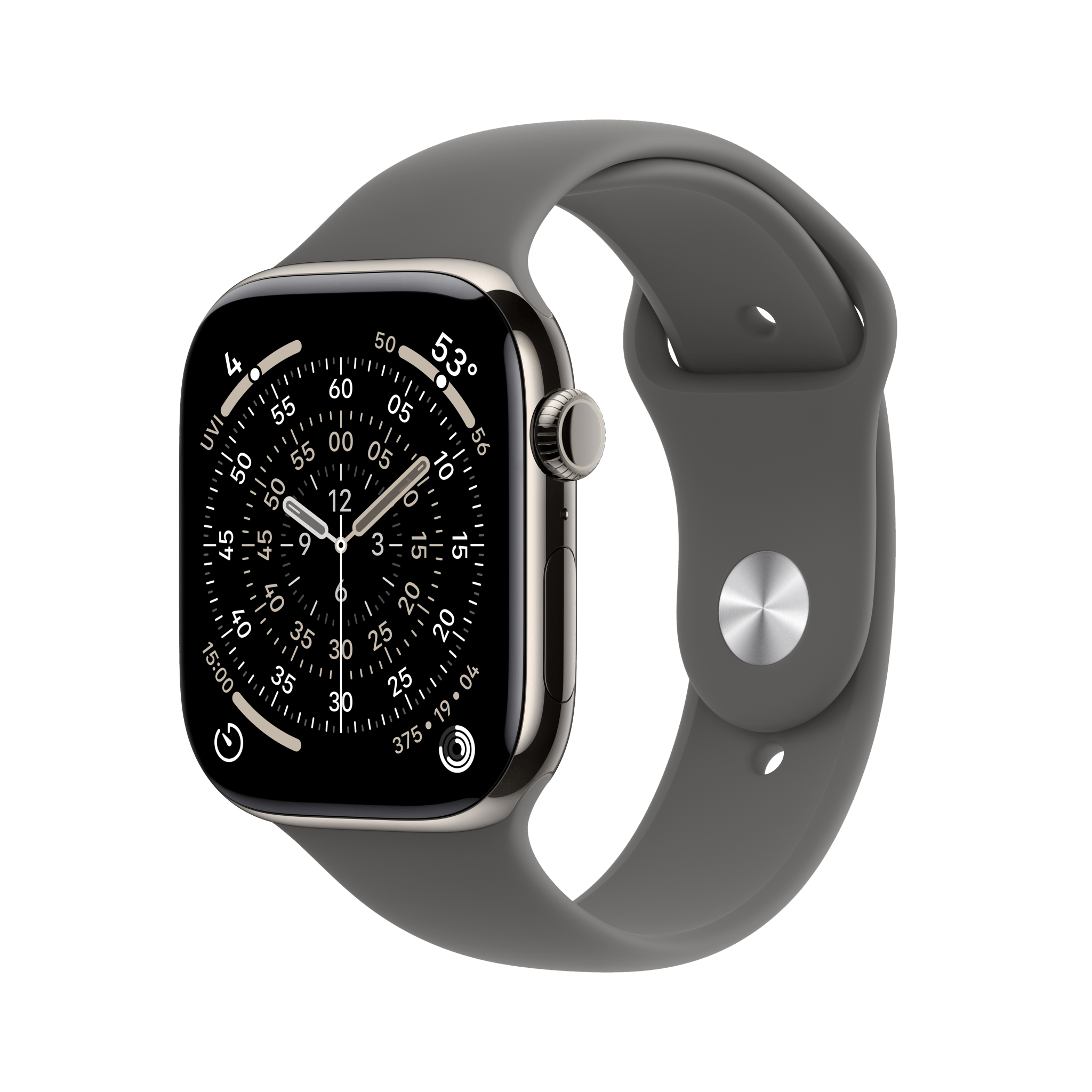 Apple Watch Series 11 GPS + Cellular 46mm Natural Titanium Case with Stone Gray Sport Band - S/M