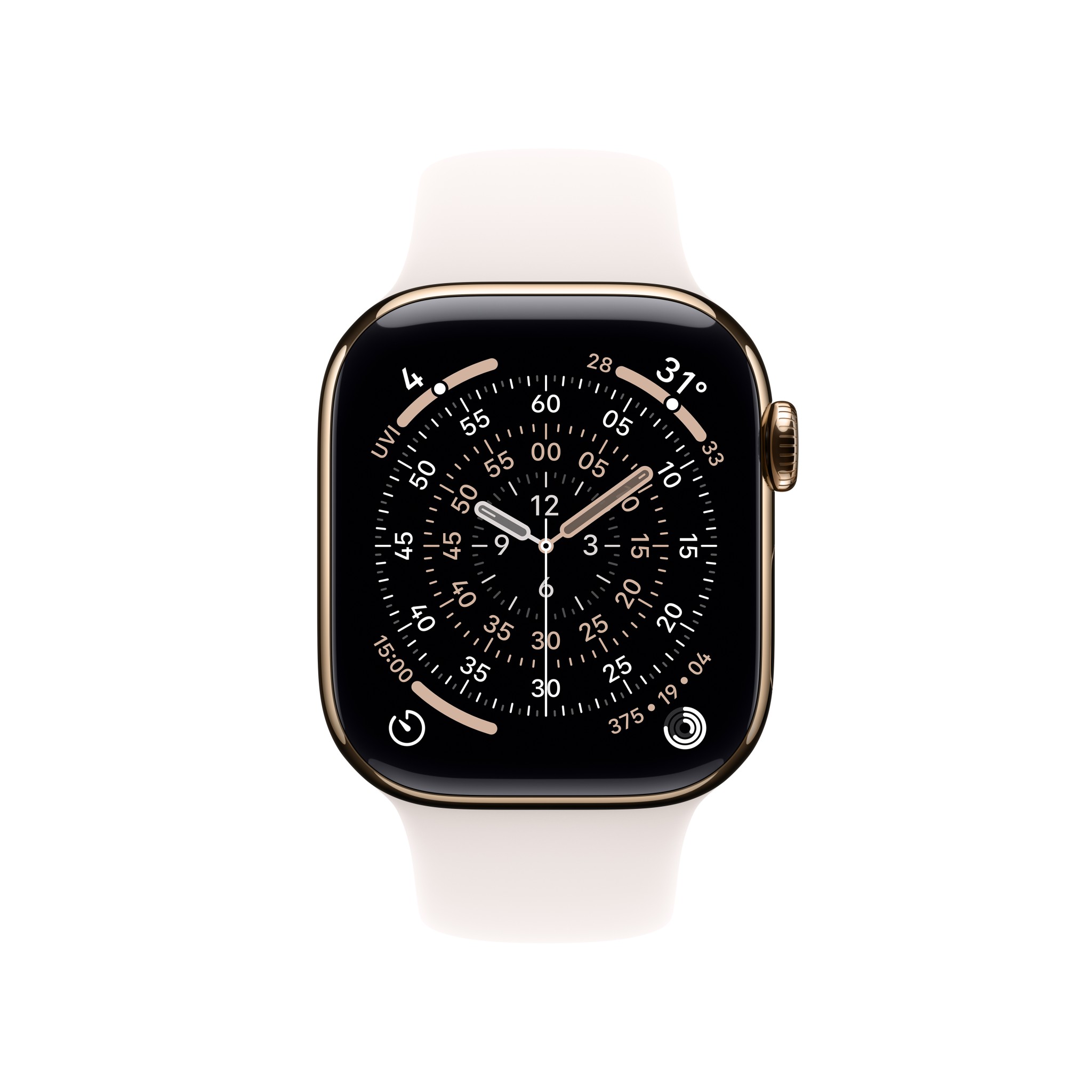 Apple Watch Series 11 GPS + Cellular 42mm Gold Titanium Case with Light Blush Sport Band - S/M