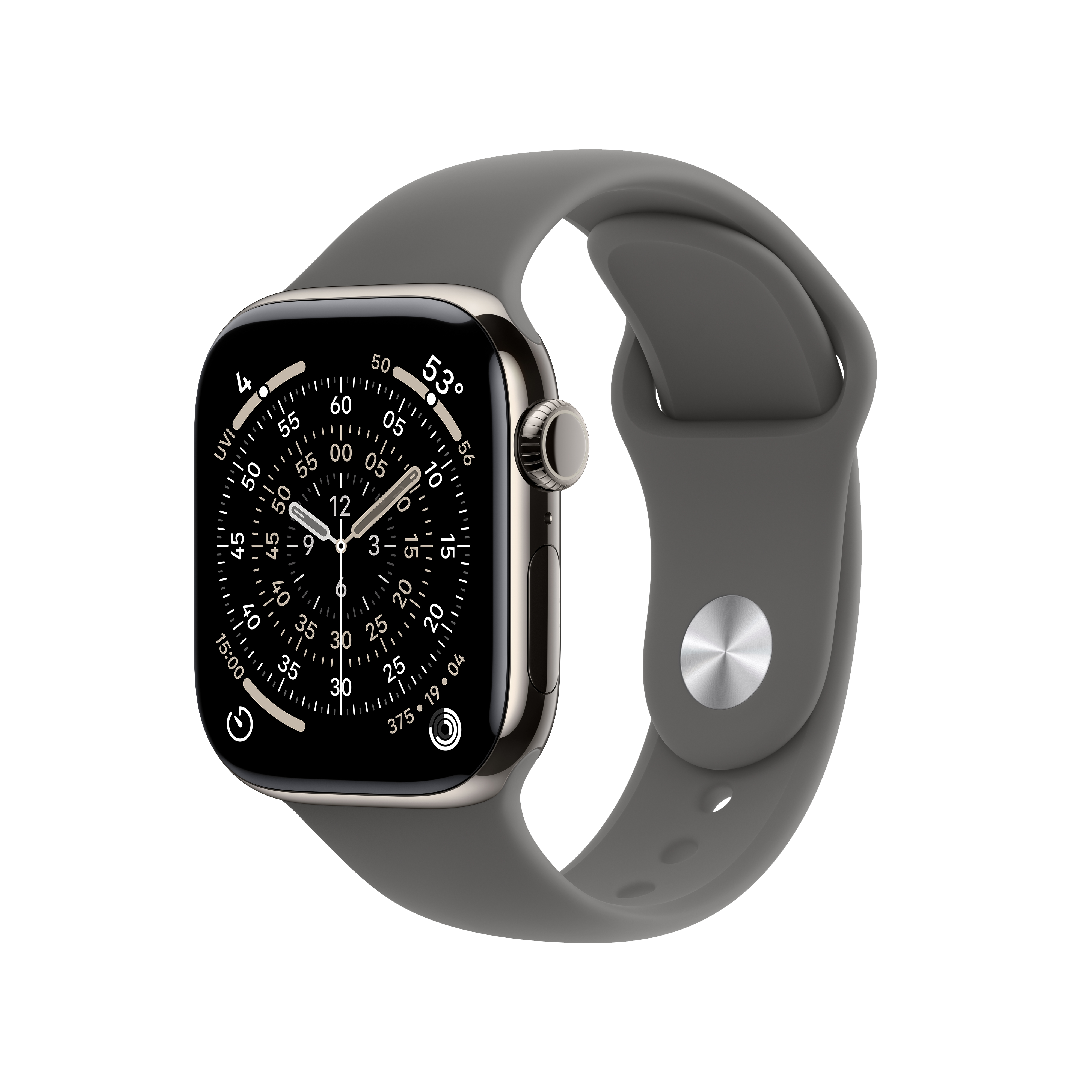 Apple Watch Series 11 GPS + Cellular 42mm Natural Titanium Case with Stone Gray Sport Band - S/M