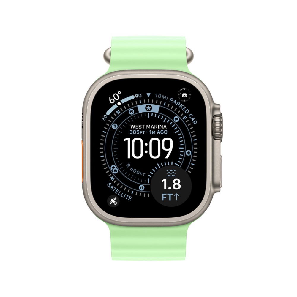 Apple Watch 49mm Neon Green Ocean Band - Natural Titanium Finish