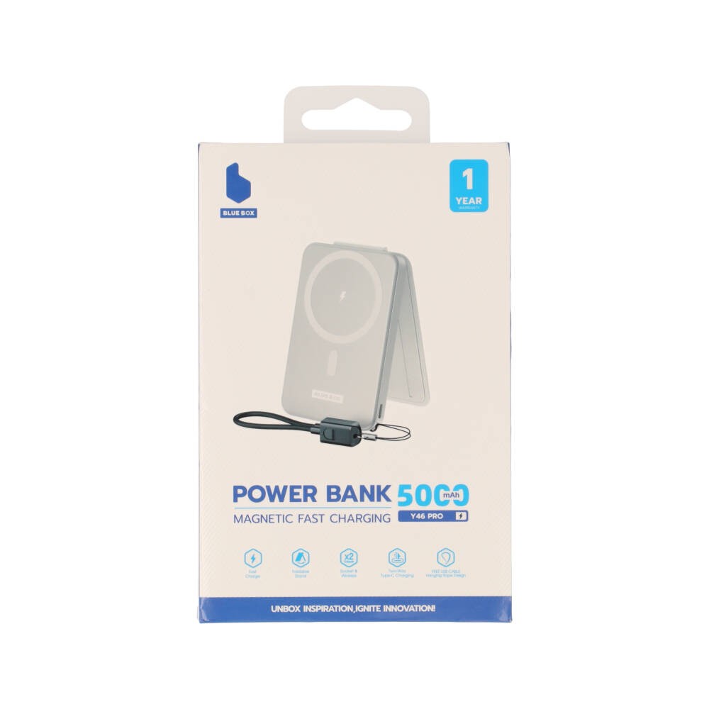 พาวเวอร์แบงค์ Blue Box VoltPocket 5000 mAh Wireless Fast Charging Light Grey