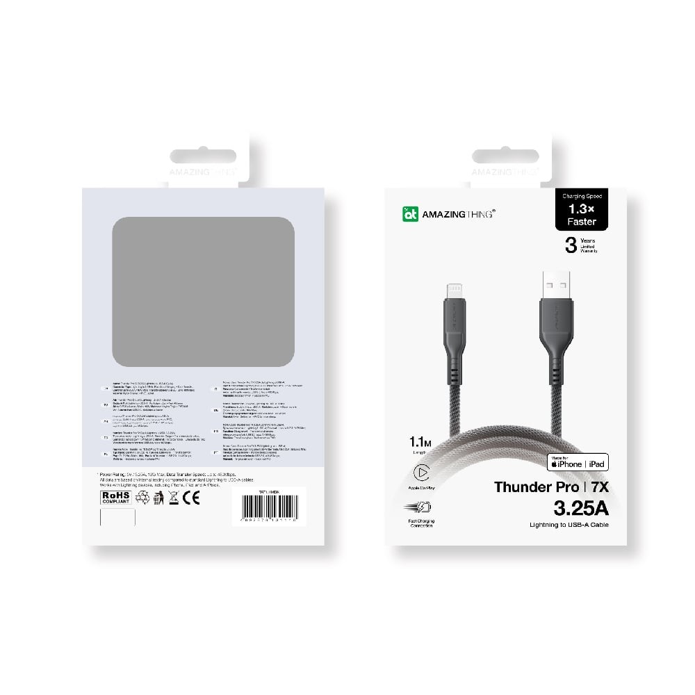 สายชาร์จ AMAZINGthing USB-A to Lightning Thunder Pro I 7X 1.1M Black