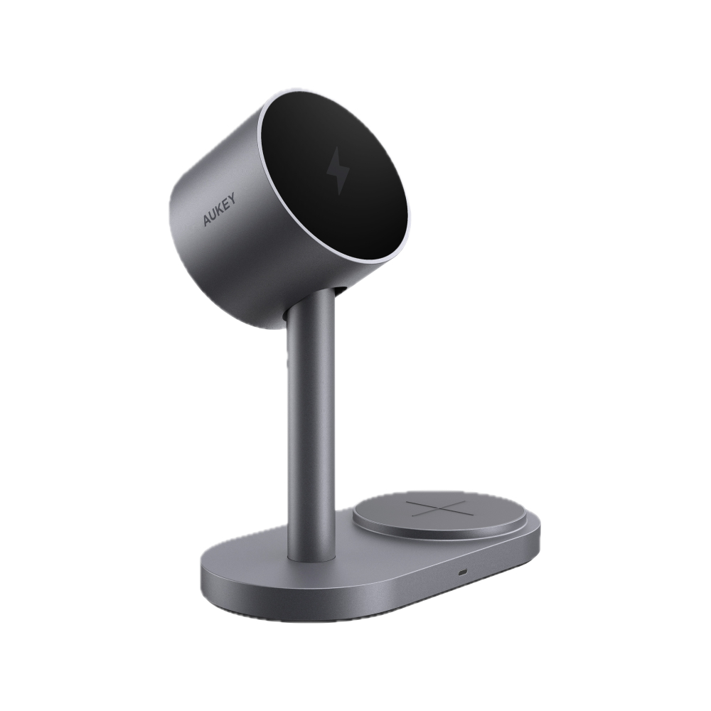 ที่ชาร์จไร้สาย AUKEY 2-in-1 Qi2.2 Wireless Charger Magnetic Stand 25W Gray (LC-MC213)