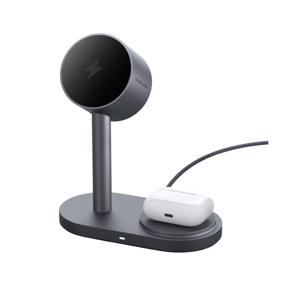 ที่ชาร์จไร้สาย AUKEY 2-in-1 Qi2.2 Wireless Charger Magnetic Stand 25W Gray (LC-MC213)