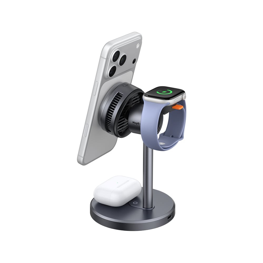 ที่ชาร์จไร้สาย MCDODO 3-in-1 Qi2 Wireless Charger Magnetic MagQ Stand 25W Black (TEC-Cooling)