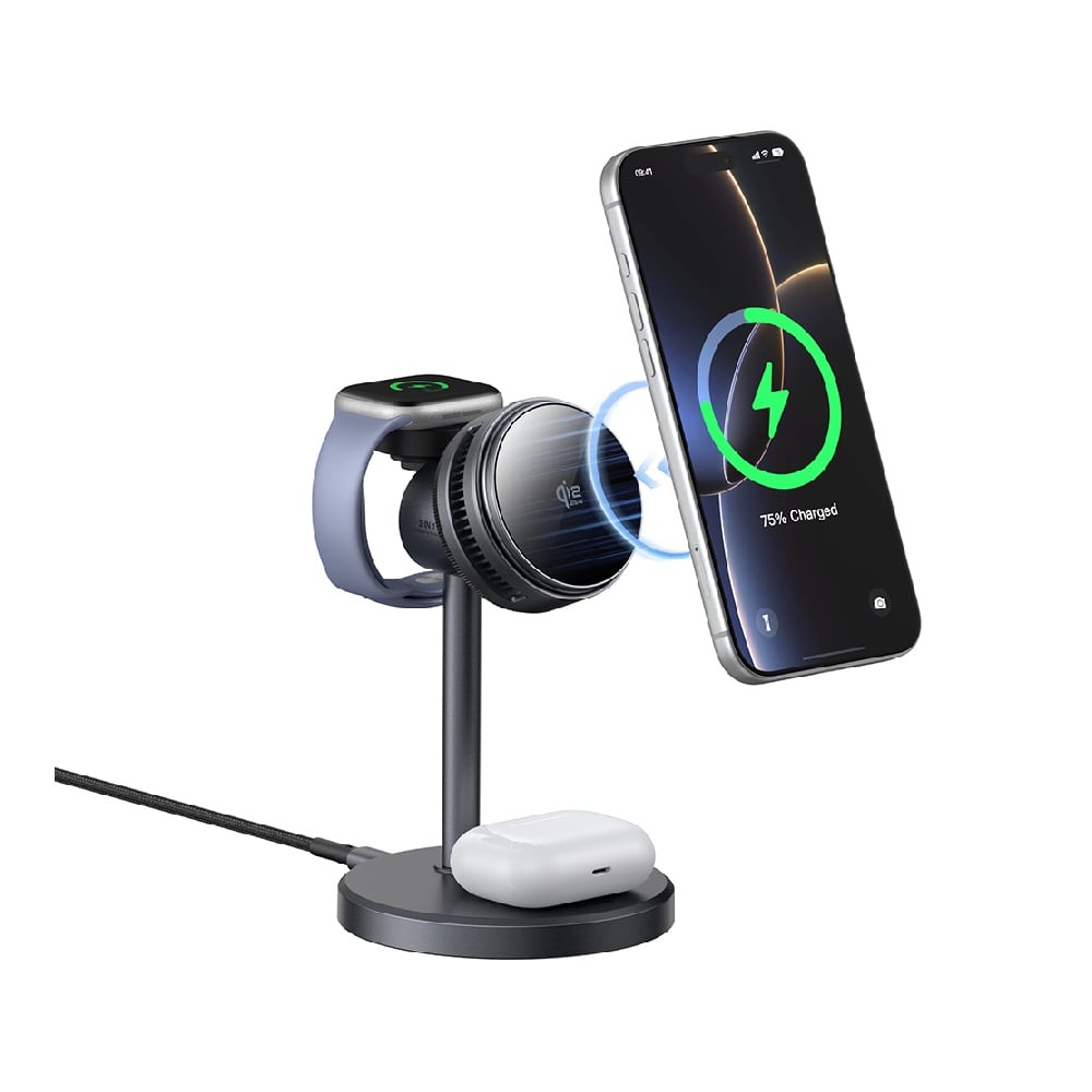 ที่ชาร์จไร้สาย MCDODO 3-in-1 Qi2 Wireless Charger Magnetic MagQ Stand 25W Black (TEC-Cooling)