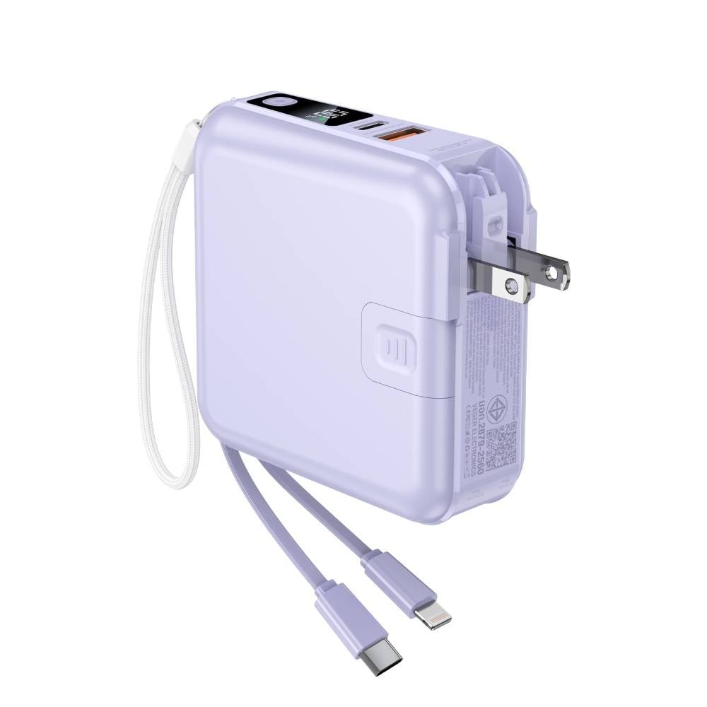 พาวเวอร์แบงค์ FOX 15000 mAh LED Display 2-in-1 Cable (W1501) Purple