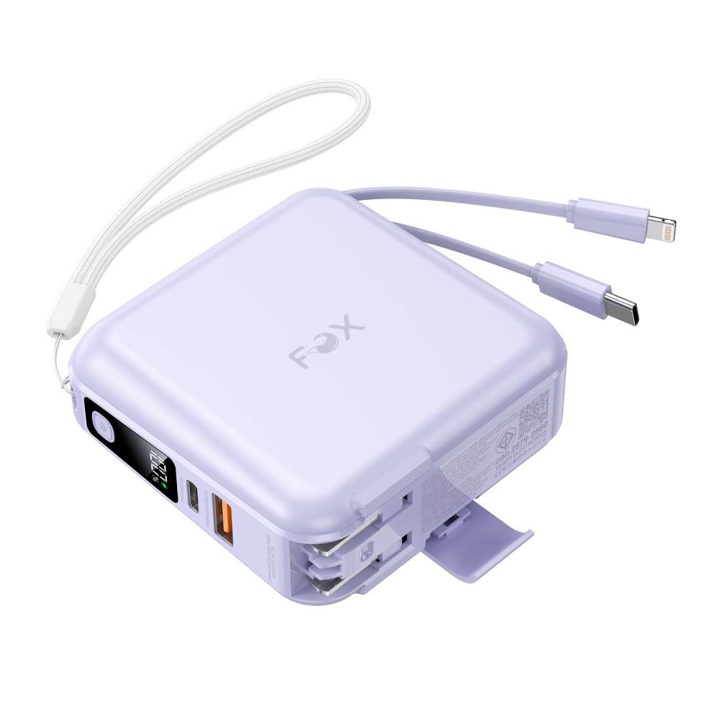 พาวเวอร์แบงค์ FOX 15000 mAh LED Display 2-in-1 Cable (W1501) Purple