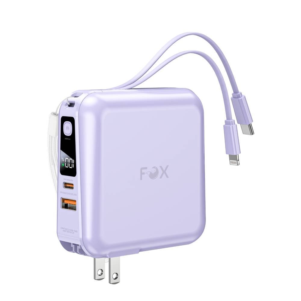 พาวเวอร์แบงค์ FOX 15000 mAh LED Display 2-in-1 Cable (W1501) Purple