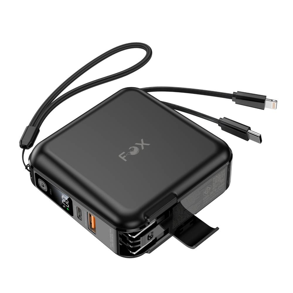 พาวเวอร์แบงค์ FOX 15000 mAh LED Display 2-in-1 Cable (W1501) Black