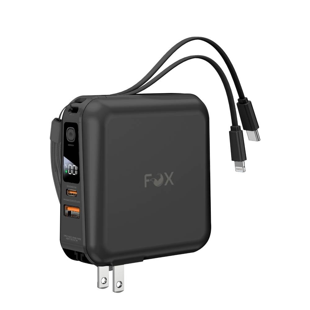 พาวเวอร์แบงค์ FOX 15000 mAh LED Display 2-in-1 Cable (W1501) Black