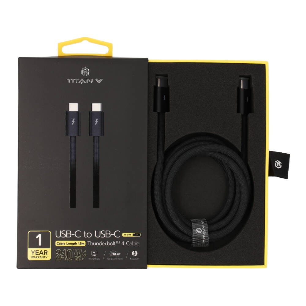 สายชาร์จ TITANV THUNDERBOLT 4 USB-C to USB-C 240W 1.5M. Knitting Black (TI-C10)