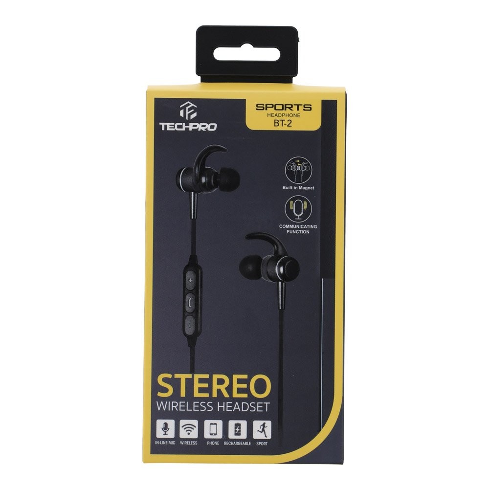 หูฟังออกกำลังกาย TECHPRO In-Ear with Mic. Wireless Bluetooth2 Black