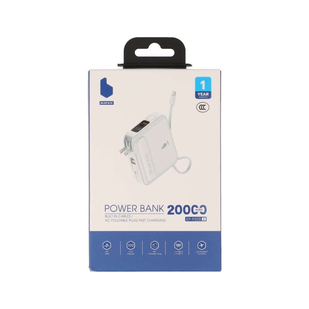พาวเวอร์แบงค์ Blue Box 20000 mAh built-in Lightning/USB-C PD35W White (EP-P203)(CCC)