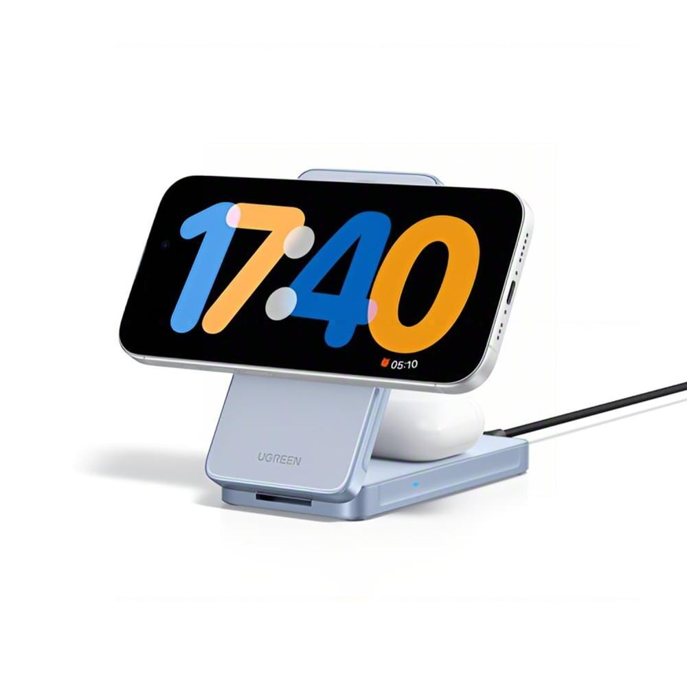 ที่ชาร์จไร้สาย Ugreen 2-in-1 Magflow Qi2.2 Foldable Magnetic Stand 25W Blue (55963)