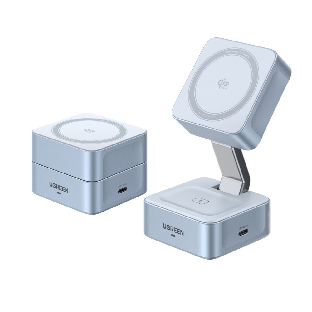 ที่ชาร์จไร้สาย Ugreen 2-in-1 Qi2.2 25W Magflow Foldable Magnetic Stand Blue (55960B)