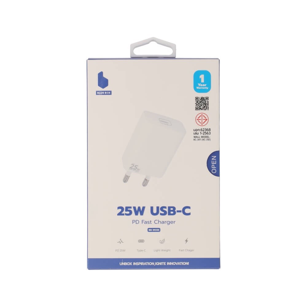 อะแดปเตอร์ Blue Box Wall USB Charger 1 USB-C (25W) White