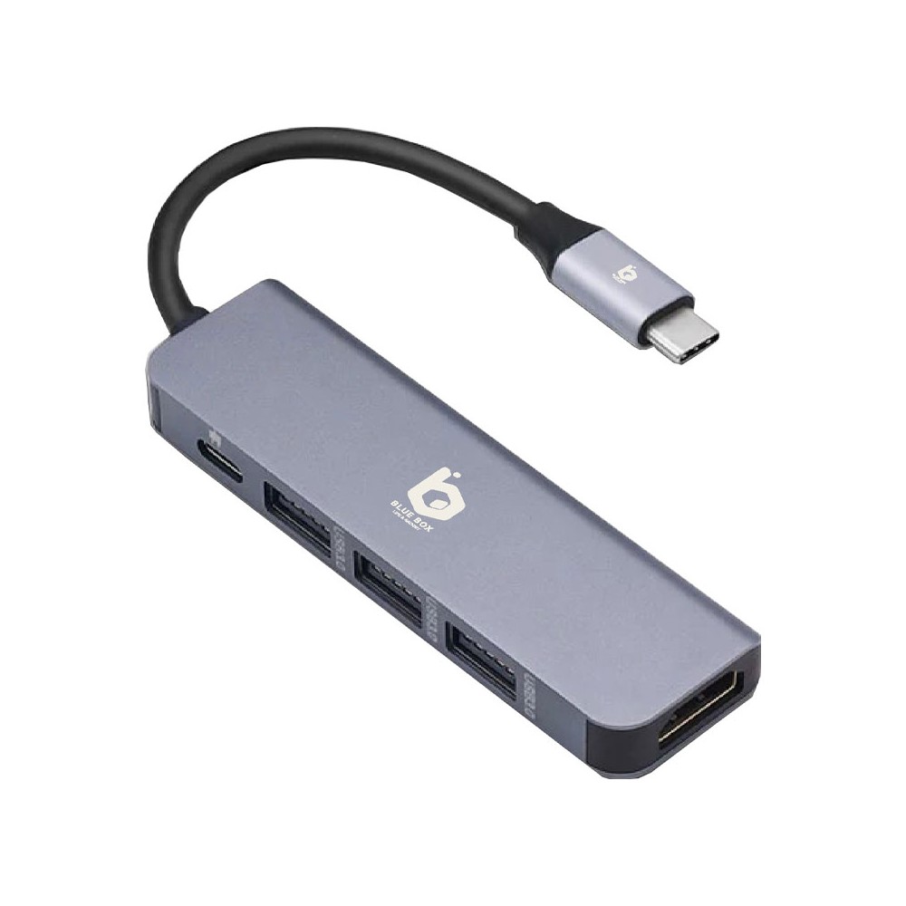 Blue Box 5-in-1 USB-C to 3 USB-A + 1 HDMI Multifunction Converter Hub Silver