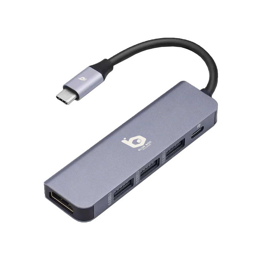 Blue Box 5-in-1 USB-C to 3 USB-A + 1 HDMI Multifunction Converter Hub Silver