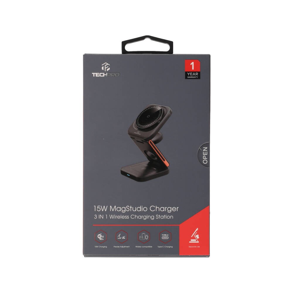 ที่ชาร์จไร้สาย TECHPRO Foldable 3 in 1 Magnetic Black