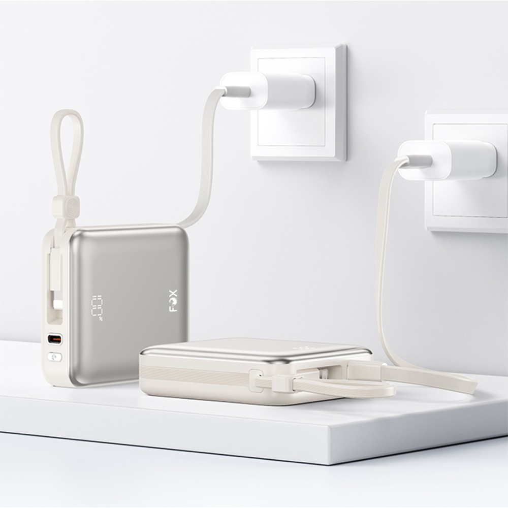 พาวเวอร์แบงค์ FOX Mini 3-in-1 Magnetic 10000mAh PD22.5W Fast Charging + 15W Wireless/Watch & Earbuds Output Built-in Type-C & Lightning Cables (PPAP10I) (CCC) Silver