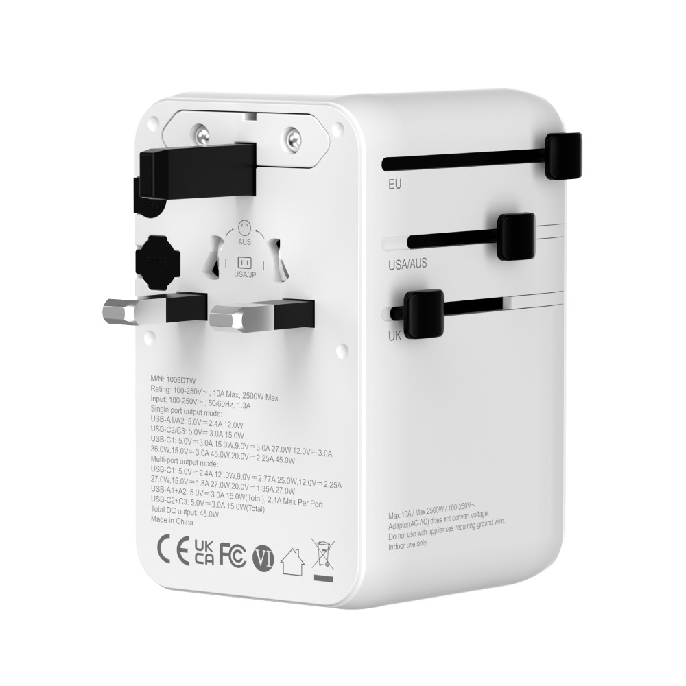 หัวแปลงปลั๊กไฟ QPLUS Universal Travel 45W Built In Cable 1005DTW White