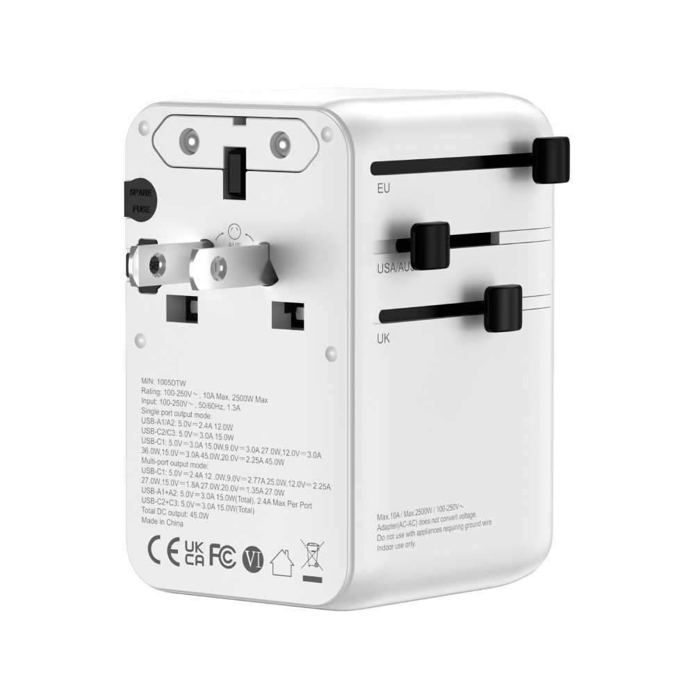 หัวแปลงปลั๊กไฟ QPLUS Universal Travel 45W Built In Cable 1005DTW White
