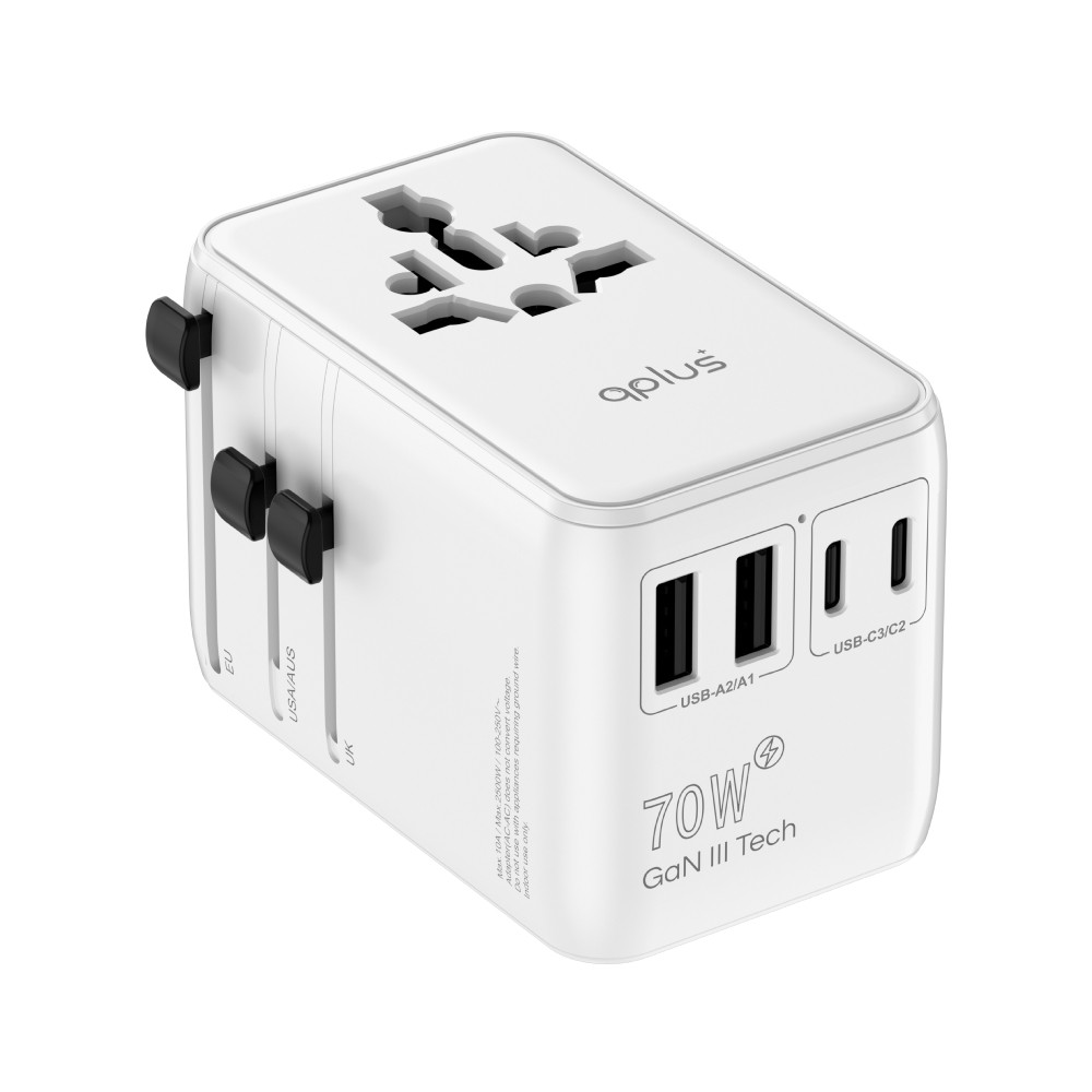 หัวแปลงปลั๊กไฟ QPLUS Universal Travel 70W Built In Cable 1006SDVW White