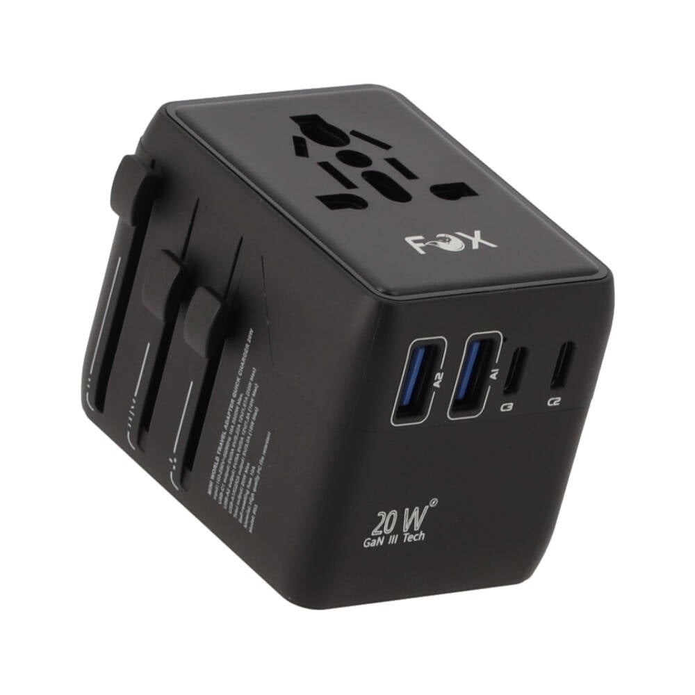 หัวแปลงปลั๊กไฟ FOX Universal Travel Adapter 20W Black
