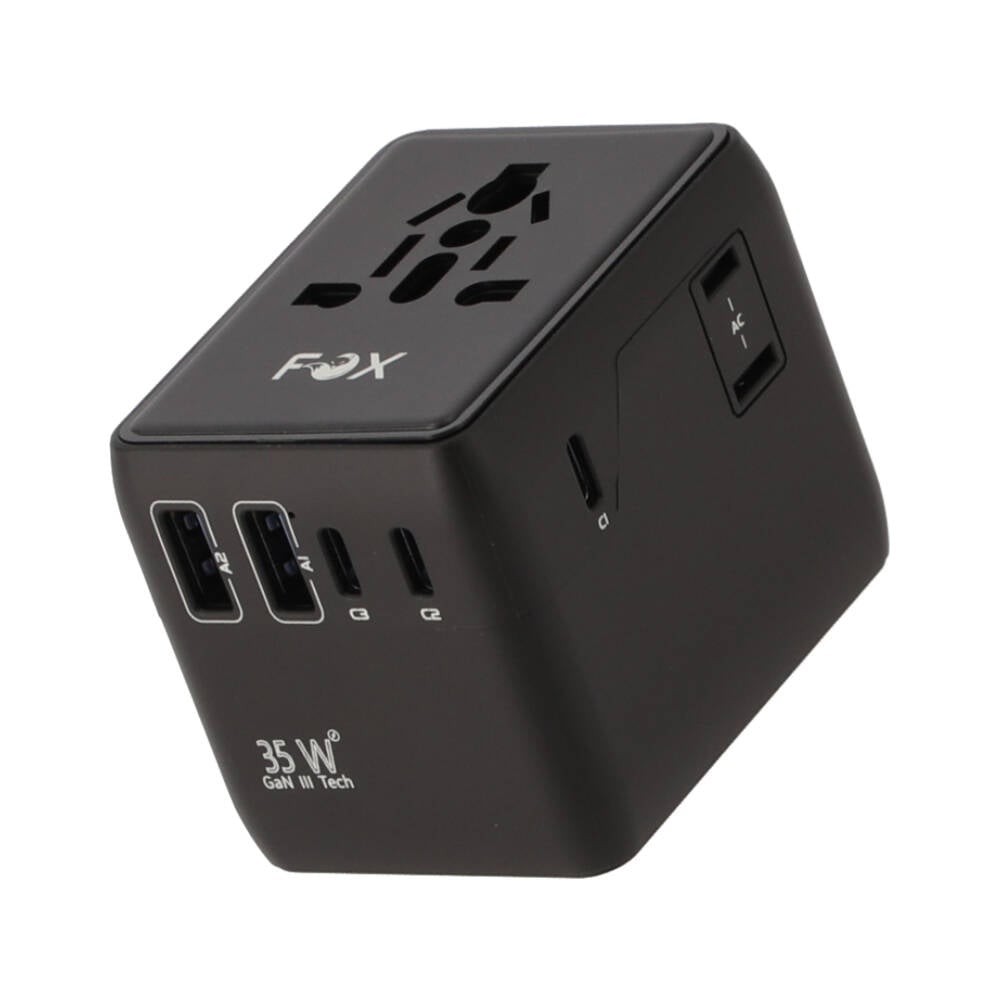 หัวแปลงปลั๊กไฟ FOX Universal Travel Adapter 35W Black