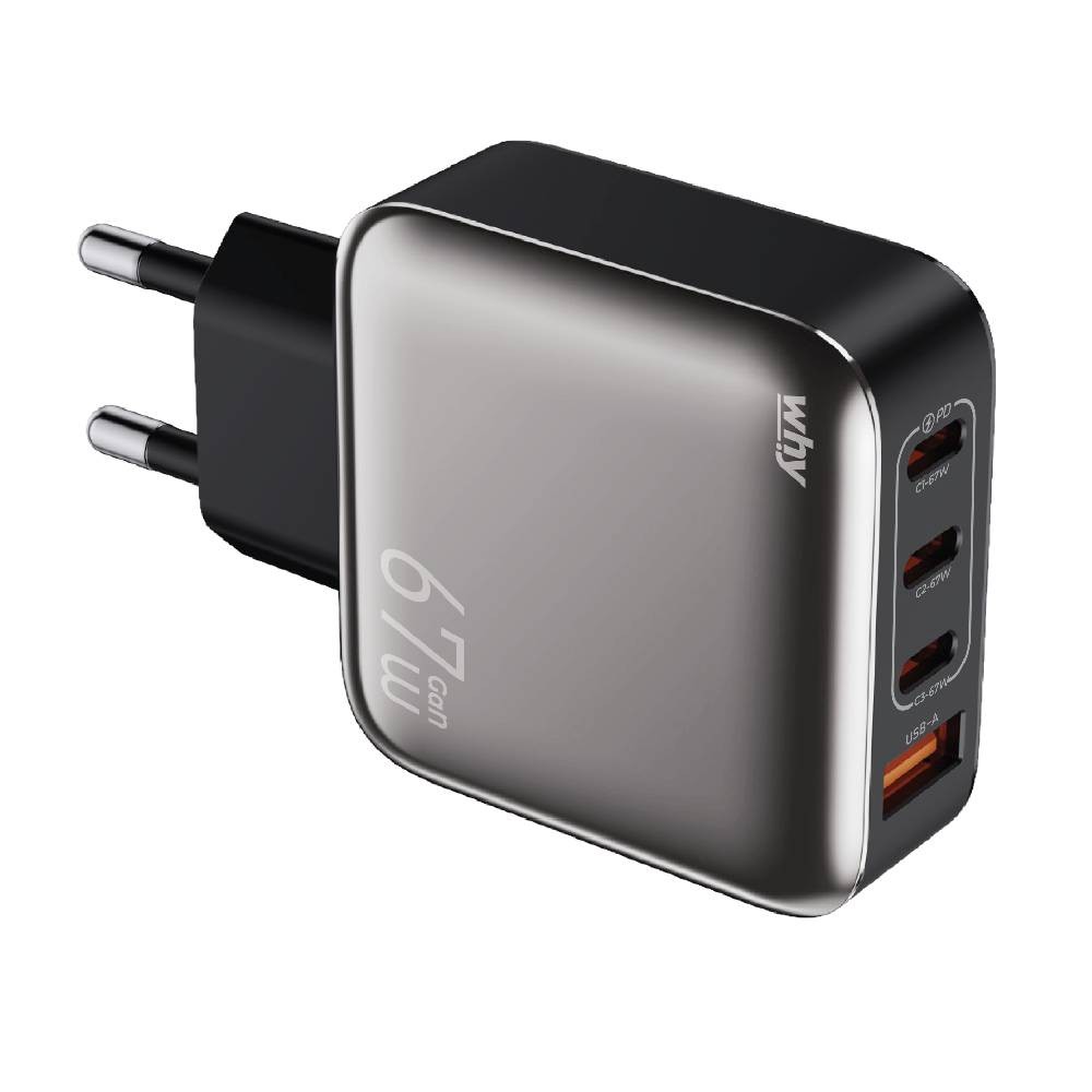 อะแดปเตอร์ WHY Wall USB Charger 1 USB-A / 3 USB-C (PD67W) Gray (WC-3464)