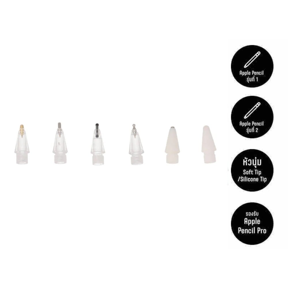 หัวปากกาไอแพด QPLUS Tips for Gen1/2 6-in-1 White/Clear