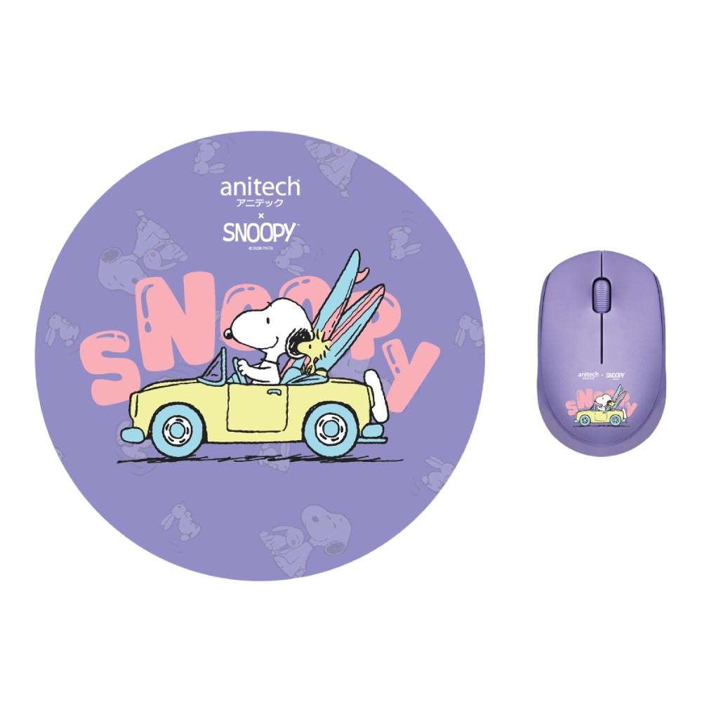 Anitech X Snoopy เมาส์ไร้สาย + แผ่นรองเมาส์ (SNP-WMP01-PU) Purple