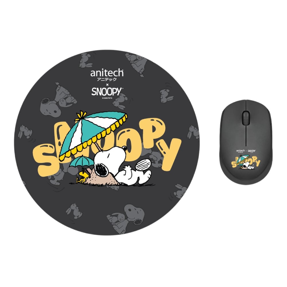 Anitech X Snoopy เมาส์ไร้สาย + แผ่นรองเมาส์ (SNP-WMP01-BK) Black