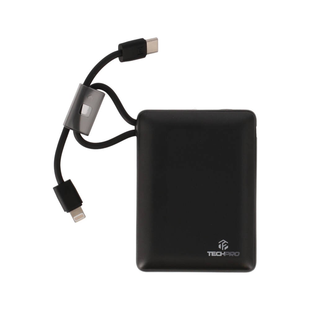 พาวเวอร์แบงค์ TECHPRO 10,000 mAh Built-in Cable PB10-D Black