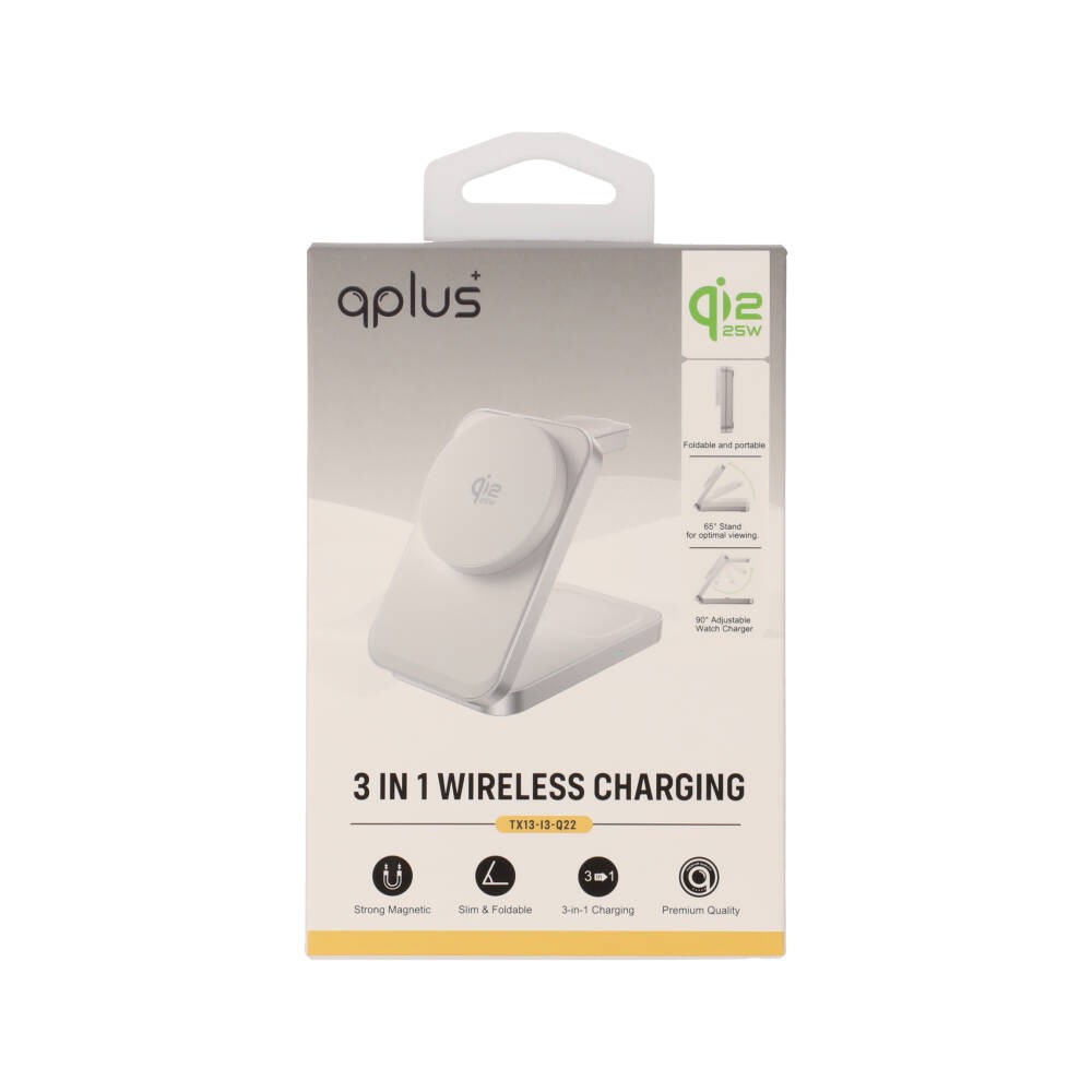 ที่ชาร์จไร้สาย QPLUS 3-in-1 Qi2 Wireless Charger Foldable Magnetic Stand 25W White (TX13-i3-Q22)
