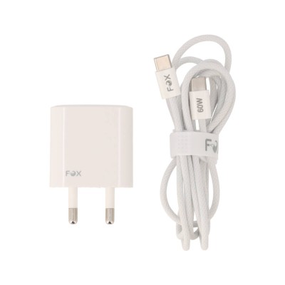 อะแดปเตอร์ FOX Wall USB Charger 1 USB-A (PD18W) / 1 USB-C (PD33W) + USB-C to USB-C Cable 1M. White (AC-314)