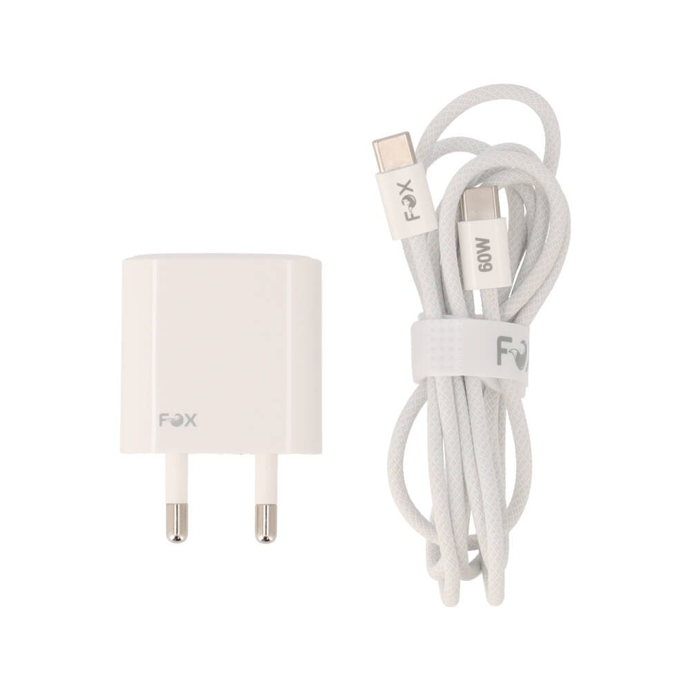 อะแดปเตอร์ FOX Wall USB Charger 1 USB-A (PD18W) / 1 USB-C (PD33W) + USB-C to USB-C Cable 1M. White (AC-314)