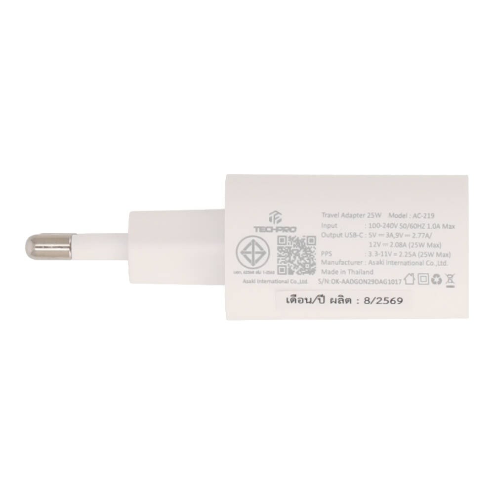อะแดปเตอร์ TECHPRO Wall USB Charger 1 USB-C (PD25W/GAN) White (AC-219) (New TISI)