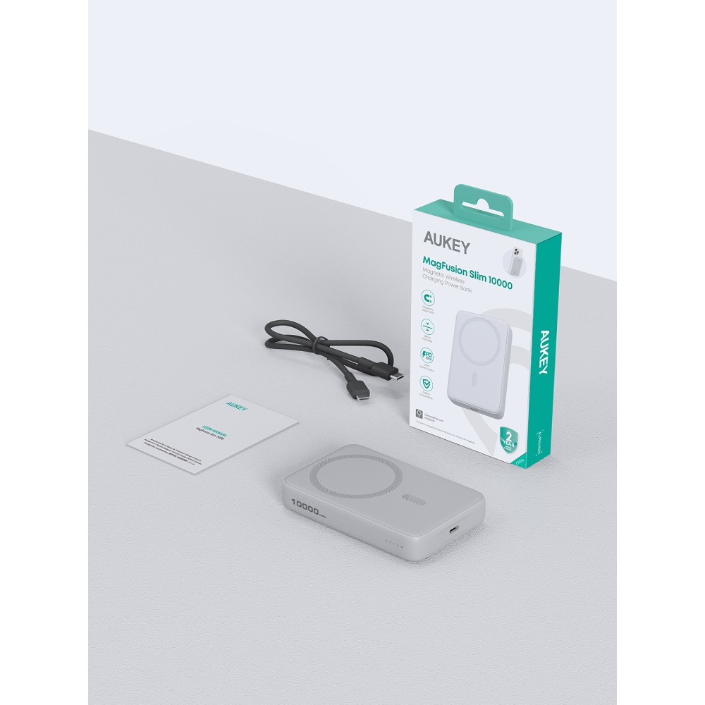 พาวเวอร์แบงค์ AUKEY 10000 mAh MagFusion Slim Magnetic PB-MS04-White (CCC)